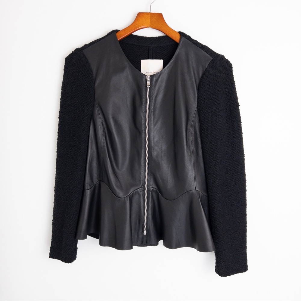 Rebecca Taylor . Leather & Boucle Knit Ruffle Peplum Jacket - Picture 8 of 10